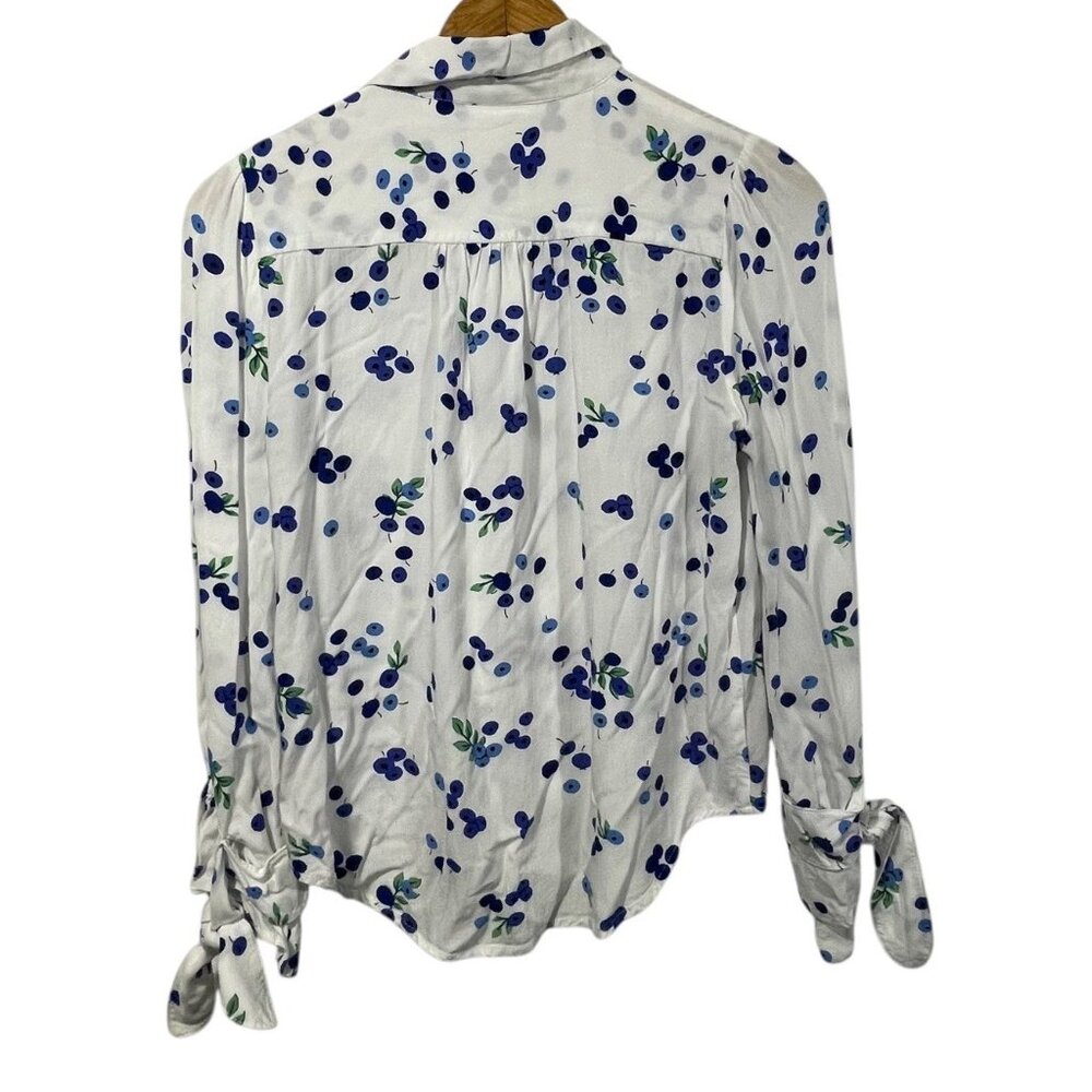 Anthropologie MAEVE Blithe Button Up Shirt Blueberry Print Tie Sleeves Sz 4 - Picture 8 of 10